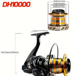 TEMU 빅 피싱 릴 9000/10000/12000 모델 듀얼 핸드 교체 가능 스피닝릴, 4.0:1 기어 비율 / 5.2:1 고성능 기어 비율 내구성 알루미늄 라인 컵 오실레이션 암 및 내부 메커니즘, 스무스 롱디스턴스 캐스팅, 담수/해수용 헤비듀티 스피닝릴, 최대 드래그력 67.1 lbs, 해변 및 바위가 많은 물에서 대형 어종 잡기에 이상적