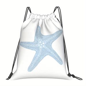 TEMU 블루 스타 피쉬 드로스트링 백팩 - 대용량, 조절 가능한 어깨 스트랩, 실용적인 포켓, 기계 세탁 가능, 스포츠, 여행, 캠핑에 완벽, 여행용 백팩, 캠핑 장비, 생동감 있는 디자인, 소프트쉘 구조