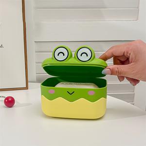 TEMU 귀여운 개구리 비누 디시 - 뚜껑과 배수 플라스틱 비누 홀더가 있는 이중층, 누출 방지, 가벼우며 내구성이 뛰어난 PP 재질, 다기능 여행용 비누 플레이트, 가정 및 야외 위생 보관에 적합, 재미있는 디자인 | 휴대용 용기, 욕실 액세서리 세트