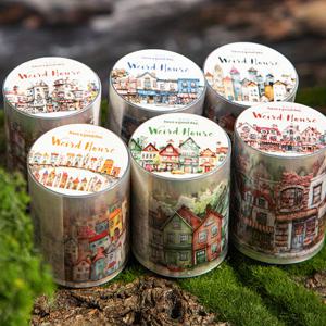 TEMU 6롤 위스컬 하우스 시리즈 PET 글리터 테이프 - 78.7인치 고품질 내구성 스크랩북킹용 접착제, 정크 저널, DIY 공예 - 상세한 일러스트레이션이 있는 컬러풀 미니어처 빌리지 장면, 스크랩북 용품, 재미있는 미학적 디자인, 고급 인쇄, 공예 용품, 저널 키프