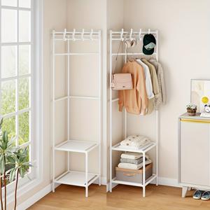 TEMU 1개의 강력한 독립형 옷걸이, 후크가 달린 공간 절약형 현대적인 금속 정리함 - 침실, 옷장, 거실용, 조립 필요 없음, 블랙/화이트 내구성 있는 보관 솔루션, 옷과 침구를 위한 다목적 코너 선반, 옷장 정리함 및 보관, 랙
