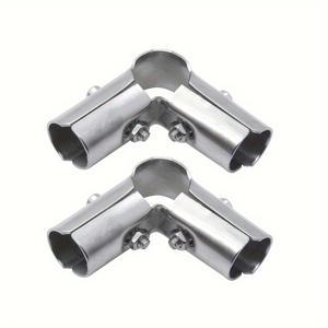 TEMU 2개 중부하 작업용 90도 스테인레스 스틸 3방향 파이프 커넥터 - 내구성이 뛰어난 구조적 지지대, 1, 25MM 또는 3/4 OD 파이프용 녹 방지 엔드 레일 클램프, 은빛