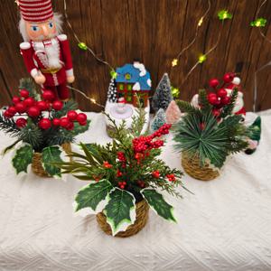 TEMU 3개 혼합 크리스마스 장식 화분 식물, 크리스마스 홈 장식, 휴일 파티 장식, 실내 정원 장식, 주방 테이블 센터피스에 사용됩니다.