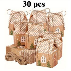 TEMU 16/30개 미니 크래프트 종이 크리스마스 캔디 박스, 끈 포함 - 파티 선물, 트리 장식, 결혼 선물 및 휴일 축하에 완벽함