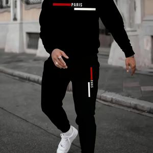 TEMU 남성 캐주얼 폴리에스테르 크루넥 스웨트셔츠 & 조절 가능한 조깅 바지 세트 - 2개 편안한 가을 달리기 운동복 인쇄 디자인 및 약간 늘어나는 니트 원단 - 일반 핏 운동복 세트