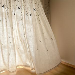 TEMU 1개 세트 러스틱 웜 베이지 새 자수 반투명 튈 선쉐이드 커튼 탑 다기능 후크 고품질 매달림 단열 무선세탁 가능 거실 침실 베이 윈도우 홈 현관 파티션 드레이프
