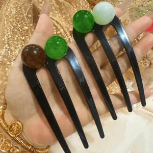 TEMU 2개 세트 우아한 빈티지 헤어클립 - 블랙 & 화이트 그린 합성 보석 장식, 캐주얼&포멀용 올시즌 여성 헤어 액세서리, 고급스러운 클래식 머리핀, 스타일리쉬 핀