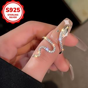 TEMU 1pc S925 순 은색 뱀 반지 여성용 독특한 디자인 오픈 인덱스 반지 가벼운 고급 선물