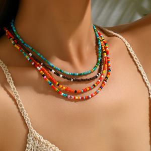 TEMU 에스닉 스타일 핸드메이드 컬러풀 비즈 목걸이 4종 세트, 독특하고 스타일리시한 레이어드 멀티 네클리스 - 데일리 웨어, 휴가, 특별한 날에 완벽한 여성용 선물. 친구와 연인을 위한 멋진 아이템, 멕시코 독립기념일에 딱!