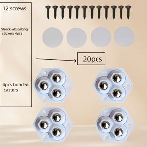 TEMU 20개 헤비듀티 접착식 캐스터 (휠) - 440 lbs 하중 지지, 저소음 더블 볼 베어링, 드릴 없이 잠금/해제 가능, 360° 회전 휠, 광택 처리 가능한 블랙/화이트 (바닥/벽 호환) - 가구용 롤러, 홈 & 오피스용