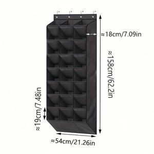 TEMU 24포켓 초두꺼운 문걸이 신발 정리함 - 부츠 및 잡동사니용 다층 보관, 접이식 부직포, 검정색