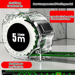 TEMU 레이저 잉크젯 코드가 있는 고정밀 자체 잠금 형광 스틸 줄자 - 내구성 있는 탄소강, 산업용 측정 도구|줄자