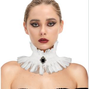 TEMU 주카보르 고딕 러플 칼라 - 블랙 폴리에스터 섬유, 로맨틱 스타일의 골든 버튼, 할로윈 의상 및 파티에 완벽, 성인 선물 아이디어, 할로윈 의상 액세서리 | 로맨틱 스타일 칼라 | 세부적인 구조, 할로윈 의상