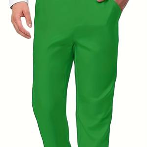 TEMU 남성용 솔리드 그린 드레스 팬츠 - 풍부한 색조, 헤비듀티 올시즌 포멀 & 비즈니스 캐주얼 바지, 기계 세탁 가능 레귤러 핏, 벨트 루프 & 레그 컷, 오피스, 웨딩, 캐주얼 복장용