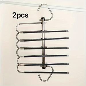 TEMU 2pcs 공간 절약형 마법 바지 걸이 - 내구성이 뛰어난 스테인레스 스틸, 스카프, 수건, 넥타이 및 더 많은 것을 위한 다층 정리함 - 옷장 보관, 연마 금속 마감, 옷장 공간 절약| 옷장 액세서리| 스테인레스 스틸 걸이|바지걸이