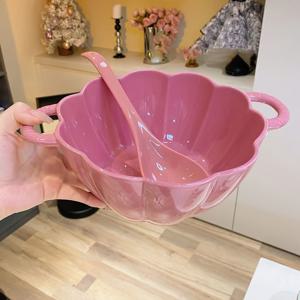 TEMU 양귀 크림 호박 디자인 세라믹 수프 볼 세트 - 볼 1개, 스푼 1개, 높은 가치의 대용량 호박 볼, 재사용 가능, 식기세척기 사용 가능 식기 밥그릇, 수프, 면, 간장 등을 위한 대형 사이즈, 할로윈 선물로 완벽