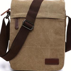 TEMU 1pc 남성용 캔버스 크로스바디 가방 - 조절 가능한 스트랩, 플랩 포켓이 있는 디자인, 다일리 커뮤트 및 일상적인 사용을 위한 카키 캐주얼 숄더 백, 크로스바디 지갑, 조절 가능한 스트랩 가방, 텍스처드 핏