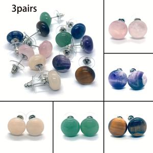 TEMU 3 쌍의 6 자연석 아름다운 평평한 둥근 귀걸이 보석 액세서리 완벽한 휴일 선물 DIY 보석 만들기에 적합 - 보관 상자 포함, 배터리 없음