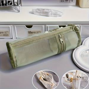 TEMU 스타일리시한 통기성이 좋은 대용량 그리드 펜슬 케이스 - 펜, 마커, 가위 등에 대한 다기능 학교 사무실 용품 정리함, 휴대용 기구 보관함, 펜슬 케이스 가방, 기능성 디자인, 안전한 지퍼 잠금, 모든 계절에 적합