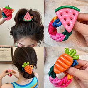 TEMU 5pcs 귀여운 & 달콤한 도파민 과일 헤어 타이 - 수박, 딸기, 및 당근 디자인의 폴리에스터 헤드밴드 - 꼬마머리 & 불을 위한 완벽한 - 여름 헤어 액세서리, 생동감 있는 헤어 액세서리 | 재미있는 헤어 장식 | 헤드밴드, 헤어 타이