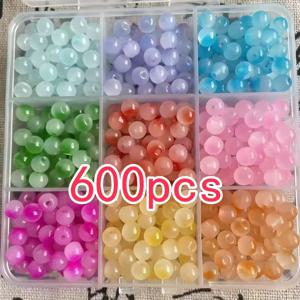 TEMU 600개 6mm 그라데이션 유리 비즈 - 핑크, 보라색, 파란색, 녹색, 노란색의 패스텔 그라데이션 색상으로 보석 만들기, 팔찌, 목걸이 및 공예 액세서리, 보석 만들기 용품, 부드러운 마감 비즈