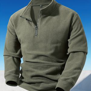 TEMU 남성용 포근한 플리스 후드티 - 대형 포켓, 스탠드업 칼라, 반지퍼, 따뜻하고 실용적인 캐주얼 스타일, 긴 소매, 단색, 루즈핏, 가을과 겨울에 완벽, 겨울 후디 | 스탠드업 칼라 후디 | 지퍼 후디, 남성 겨울 스웨트셔츠, 남성 지퍼 플리스, 칼라가 있는 남성 셔츠, 폴라 칼라