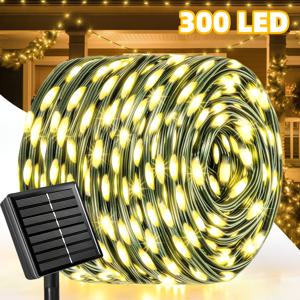 TEMU 1팩 태양광 LED 야외 크리스마스 조명 (8가지 모드, 모션 센서 & 리모컨 포함), 배터리 구동 300/200/100 LED 야외 정원 조명, 크리스마스 트리 장식 및 파티 분위기 조명에 적합