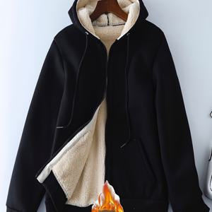TEMU 플러시 슬림핏 후드 스웨트셔츠 가을 겨울 따뜻한 레저 스포츠 긴팔 지퍼 포켓 솔리드 컬러 재킷 탑 남성