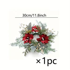 TEMU 1개 또는 2개 인조 크리스마스 화환 촛대 - 빨간색 칼라 릴리, 소나무 잎 & 골든 베리 - 탁상, 벽, 문, 웨딩 장식 - 전기 불필요 - 내구성 좋은 플라스틱 장식 (크리스마스, 발렌타인데이, 어버이날)