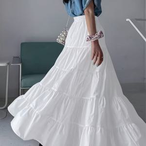 TEMU 우아한 화이트 A라인 맥시 드레스 - 러플 숏 슬리브 & 러플 헴 - 웨딩, 파티, 프롬용 플레어 롱 드레스 - 기계 세탁 가능 솔리드 컬러 논스트레치 드레스 (봄/가을/봄)