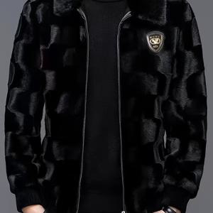 TEMU 남성용 럭셔리 인조 밍크 재킷 - 스타일리시한 라펠, 두꺼운 & 따뜻한 겨울 코트, 지퍼 클로저