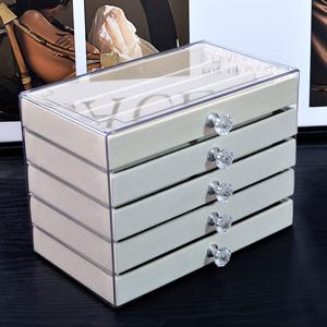 TEMU 5단 투명 보석 정리함 - 소프트 패브릭 안감 서랍, 넉넉한 수납공간 (목걸이·팔찌·진주·귀걸이용) - 내구성 강한 플라스틱 팔각형 디자인, 홈 데스크탑 정리용, 선명한 시야 보석함