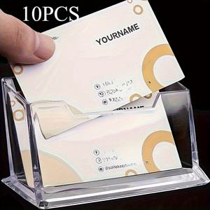 TEMU 10개 헤비듀티 투명 명함 홀더 - 오픈 슬롯 디자인, 사무실 책상용 겹쳐 쌓기 가능, 접수대 및 회의용 - 명함 & ID 배지 호환, 전문 정리함, 리셉션 용품, 세련된 스타일, 현대적 디자인, 내구성 있는 투명 소재, 전시 디스플레이, 스타일, 고품질 플라스틱, 이벤트 정리함