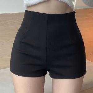 TEMU 여성용 하이웨이스트 신축성 있는 페이크 데님 반바지 - 섹시한 테이퍼드 레그 핏, 지퍼 클로저, 올 시즌 데일리 & 파티용 팬츠 - 블랙, 하이웨이스트 반바지, 다용도 의류, 트렌디 패션, 패션 애호가, 패션 포워드 여성|반바지