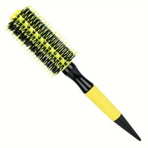 TEMU 전문가용 노란색 알루미늄 라운드 헤어 브러쉬 세트 - 모든 머리 유형용 나일론 브리슬, 너도밤나무 & 금속 손잡이