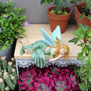 TEMU 1개 WEBETTER 미니 숲의 요정 조각상 - 창문턱, 정원 울타리, 또는 테이블 모서리 장식에 완벽한 푸른 날개가 달린 매혹적인 수면 중인 레진 요정, 동화 세계 풍경을 만들어줍니다