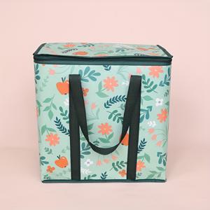 TEMU 1개 그린 플로럴 대형 재사용 가능한 장바구니 - 음식 보온/보냉 가능, 내구성 있는 지퍼 탑, 넓은 수납 공간과 포켓 포함, 식사, 피자 배달, 바베큐, 야외 소풍에 완벽한 비음식 접촉 백투스쿨 런치백