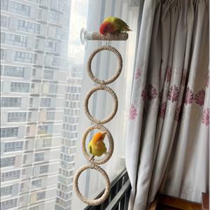 TEMU 대나무 로프 앵무새 클라이밍 구름 사다리 1개, 새들이 공중 흡착 컵 스윙 링 훈련 스테이션을 사용하는 신기한 조류 장난감, 유리와 타일의 매끄러운 표면에 적합