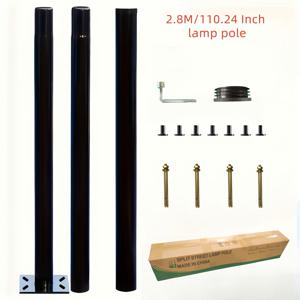 TEMU 3단 헤비듀티 태양광/비태양광 호환 가로등 기둥 - 높이 조절 가능 (110.24인치/2.8m) 야외 포스트, 스플라이스 커넥터, 단조 철제 및 설치 하드웨어 포함, 차도, 주차장, 정원용