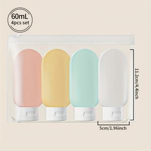 TEMU 3/4개 EL 마카롱 컬러 여행 병 세트, 60ml/100ml (2.1oz/3.5oz), 반투명한 사탕 색상, 부드러운 튜브 플립탑 스케어 빈 병, 플라스틱, 향수 없음, 여행, 샴푸, 샤워 젤, 로션 보관에 완벽합니다.