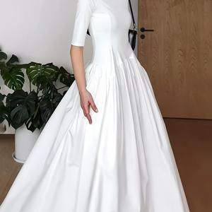 TEMU 우아한 프렌치 스타일 인어 무늬 이브닝 가운 - A라인 드레스, 스모크 웨이스트 & 러플 헴, 세탁기 사용 가능한 포멀 파티 웨딩 드레스 (벨트 미포함), 프롬, 갈라, 특별한 날을 위한 봄 여름 가을용|여름원피스