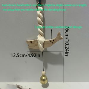 TEMU 1개 나무 물고기뼈 분류기 - 전기 없이 사용 가능한 구리 종이 벨이 달린 스타일 벽 장식, 자연스러운 나무 & 로프 디자인 홈 인테리어, 거실, 침실용 행운의 상징, 물고기 장식, 다목적 룸 오너먼트, 지속 가능한 디자인