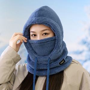 TEMU 플러시 라이딩 모자, 유니버설 겨울 방풍 보온 아웃도어 스포츠 스카프 마스크 일체형 플러시 모자, 가족 선물, 랜덤 풀 로프 색상