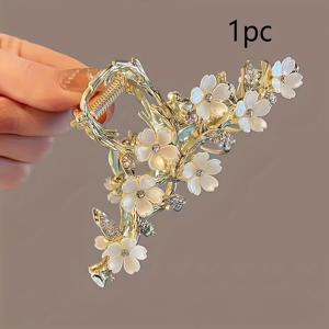 TEMU 1개 우아한 라인스톤 꽃 헤어 클립 - 스타일 빅 진주 잎 헤어 액세서리, 결혼식, 파티, 졸업식, 발렌타인데이 & 어버이날 선물용, 번 및 업스타일에 적합, 웨딩 헤어 액세서리, 파티 헤어피스, 세련된 디자인