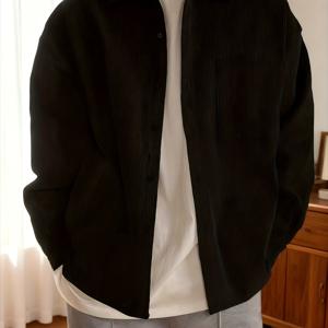 TEMU 리센 OBM 남성용 헤비듀티 자켓 - 베이지 버튼 프론트 칼라, 세탁기 사용 가능한 겨울 코트, 아웃도어 & 캐주얼 웨어, 레귤러 핏 작업복 (포함 안 됨) - 가을/겨울 시즌 (드레스 팬츠와 호환 가능)