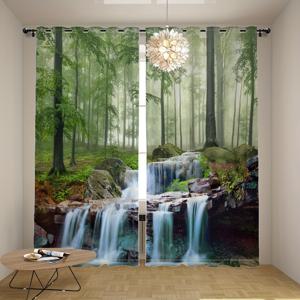 TEMU 숲 커튼 2개, 녹색 나무 정글, 산, 흐르는 시냇물, 폭포, 이끼로 덮인 바위, 자연 풍경 프린트 커튼, 침실, 거실을 어둡게 만드는 그롬멧 탑 창문 커튼, 사무실, 집 장식