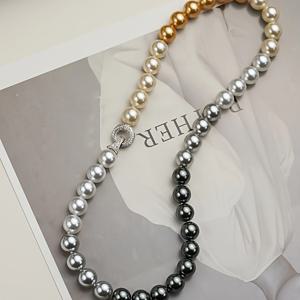 TEMU 10mm 레트로 모조 진주 혼합 컬러 목걸이, 여성용 가벼운 럭셔리 스웨터 체인 - 캐주얼 및 크리스마스 파티 복장에 어울리는 다목적 액세서리