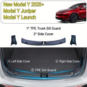 TEMU For Tesla Model Y Juniper 2025 및 런치 후면 범퍼용 USVOTOV 트렁크 실 보호기 - 내구성 있는 TPE 화물 임계선 스트립 커버 매트, 긁힘 방지, 쉬운 설치, 대부분의 차량에 적합, 차량 내부 액세서리, 세련된 차량 액세서리, 긁힘 방지 소재|인테리어소품