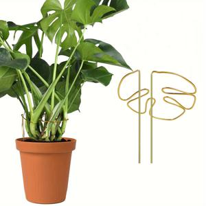 TEMU 1/2개 골든 스테인리스 스틸 식물 모양 지지 링, 몬스테라 및 대나무에 적합 - 실내외 식물용 금속 합금 잎 식물 스테이크, 등반 식물 및 꽃 지지에 이상적, 완벽한 홈 및 가든 장식