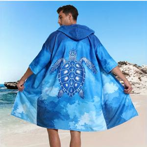 TEMU 세련된 3/4 소매 트로피컬 프린트 극세사 퀵 드라이 폰초 | 가벼운 지퍼형 비치 커버업, 기저귀 교체 로브, 폴리에스터, 남녀 공용, 가정, 야외 및 여행에 적합.